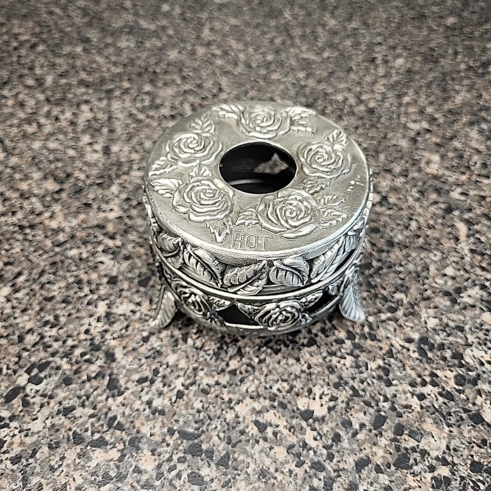VINTAGE Pewter Silver Rose Candle Holder